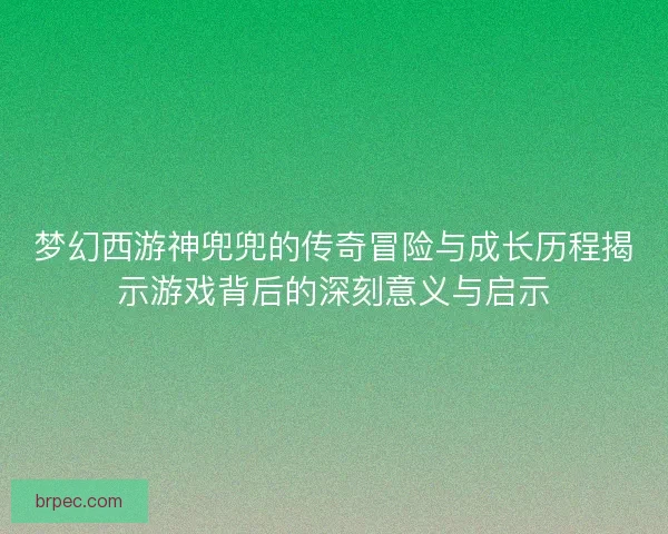 梦幻西游神兜兜的传奇冒险与成长历程揭示游戏背后的深刻意义与启示
